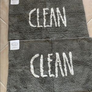 Rae Dunn “clean” bathroom mats.   Grey